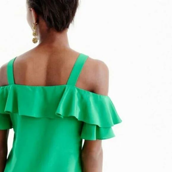 NWT J. Crew Silk Ruffled Flounce Cold Shoulder Top Blouse 12 Fresh Poppy Red - Picture 5 of 15